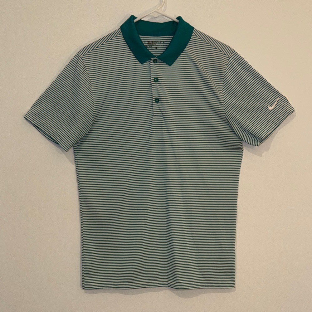 Nike golf dri fit short sleeve green white striped Polo‎ Shirt Men size S